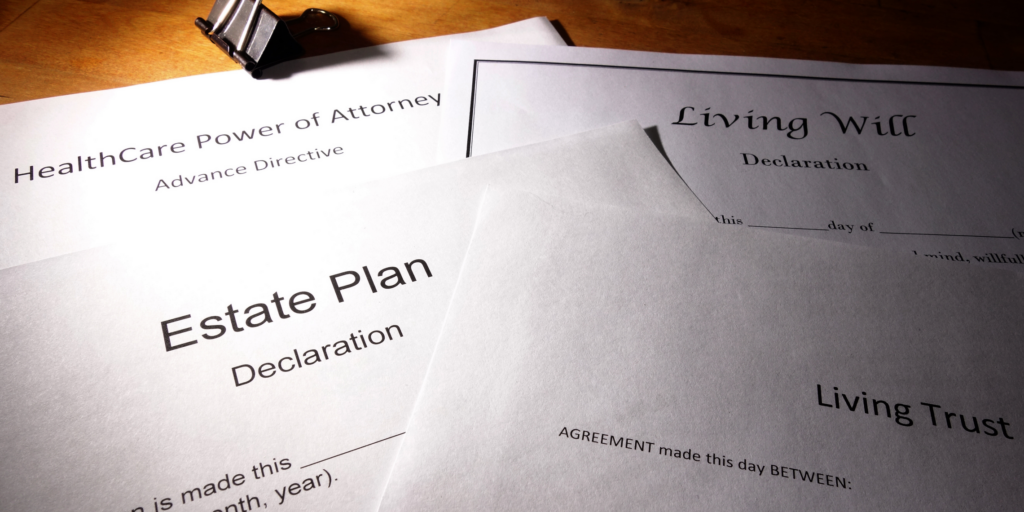 Image of various legal documents association with estate planning